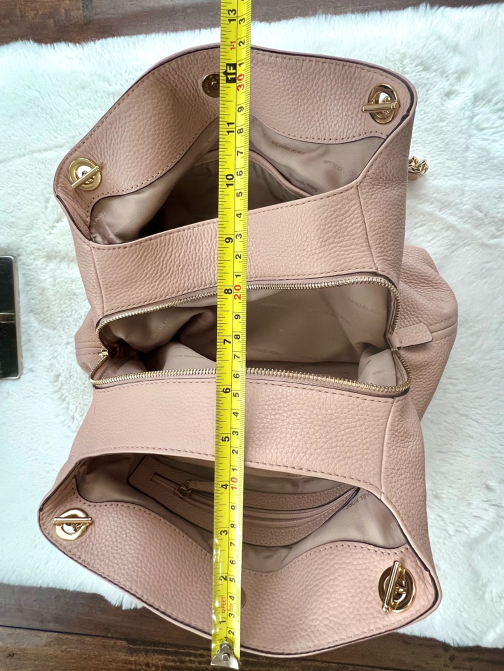 Michael Kors Jet Set Chain Shoulder Bag Dusty Pink Pebbled Leather Large - Picture 14 of 17